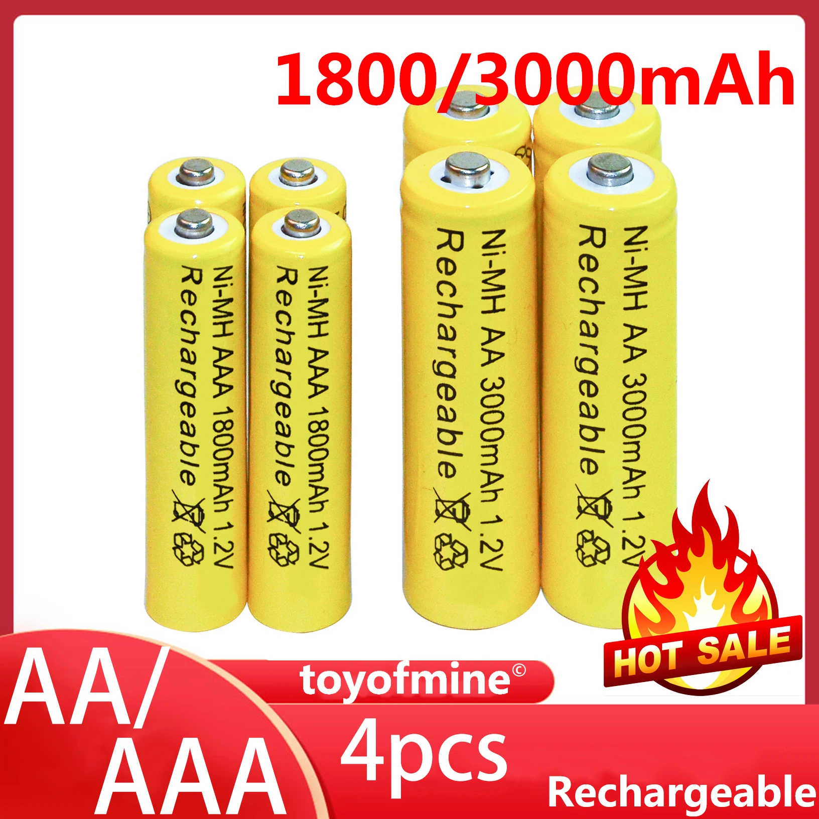4 шт. AA 3000 мАч + AAA 1800 ni-mh перезаряжаемые батареи желтого цвета | Электроника