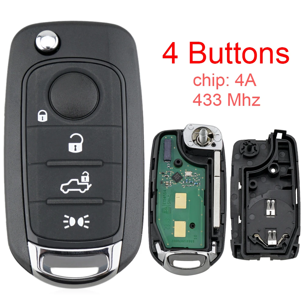 4 Buttons 433MHz Flip Smart Car Remote Key with 4A Chip and Uncut Blade Fit for Fiat 500X Egea Tipo 2016 - 2018
4 Buttons 433MHz Flip Smart Car Remote Key with 4A Chip and Uncut Blade Fit for Fiat 500X Egea Tipo 2016 - 2018