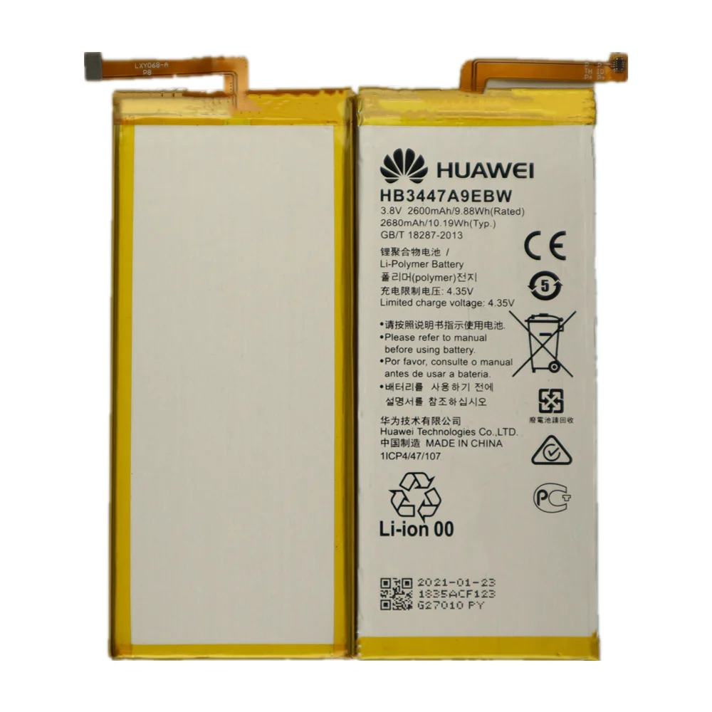 2021 years HUAWEI Original Replacement Battery 2600mAh HB3447A9EBW Battery for Huawei Ascend P8 GRA-L09/UL00/CL00/TL00/TL10/UL10
2021 years HUAWEI Original Replacement Battery 2600mAh HB3447A9EBW Battery for Huawei Ascend P8 GRA-L09/UL00/CL00/TL00/TL10/UL10