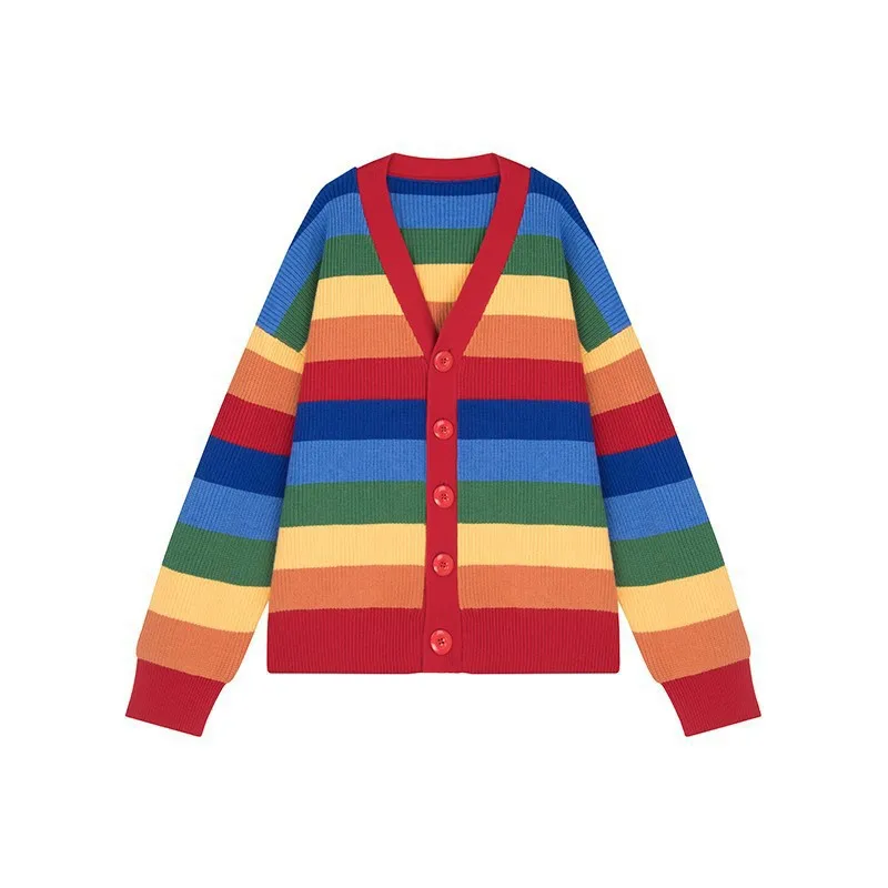 2021 Spring Cute Women's Knitted Jacket Rainbow Cardigan Loose Overisize Female Coat Sweater Women Colorful Striped Cardigan New
2021 Spring Cute Women's Knitted Jacket Rainbow Cardigan Loose Overisize Female Coat Sweater Women Colorful Striped Cardigan New