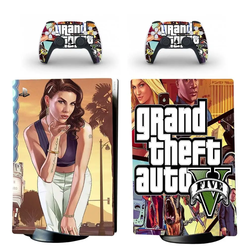 Grand Theft Auto GTA 5 PS5 цифровая наклейка для консоли PlayStation и 2 контроллера Виниловая |