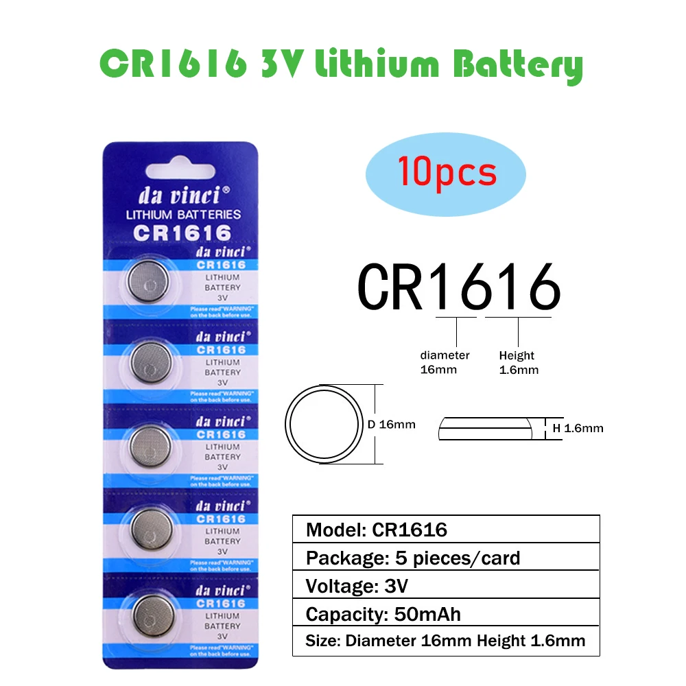 10Pcs=2Card CR1616 3V Lithium Button Battery ECR1616 LM1616 DL1616 Coin Cell Batteries 50mAh For Watch Electronic Toy Remote
10Pcs=2Card CR1616 3V Lithium Button Battery ECR1616 LM1616 DL1616 Coin Cell Batteries 50mAh For Watch Electronic Toy Remote