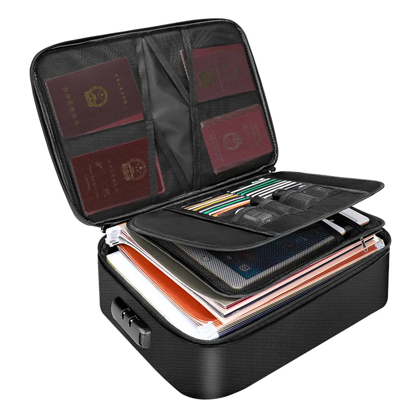 

Portable Fireproof Briefcase Large Capacity Document Storage Bag Waterproof Books Wallet iPad Pouch Home Gadgets Organize Tote