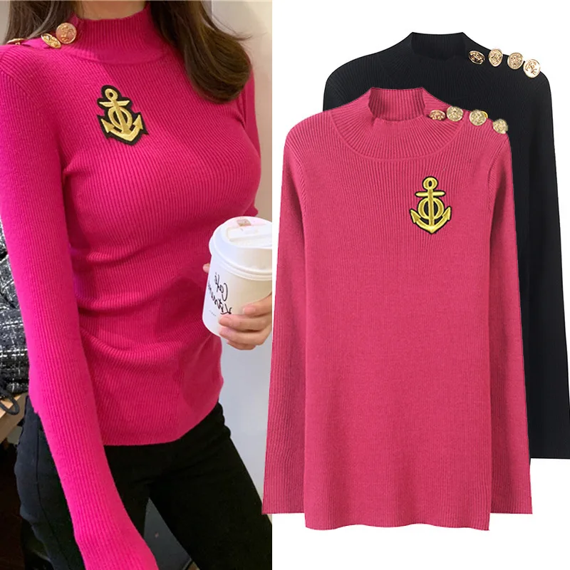 New temperament web celebrity style red metal buckle show thin sweater knit embroidery badges
New temperament web celebrity style red metal buckle show thin sweater knit embroidery badges
