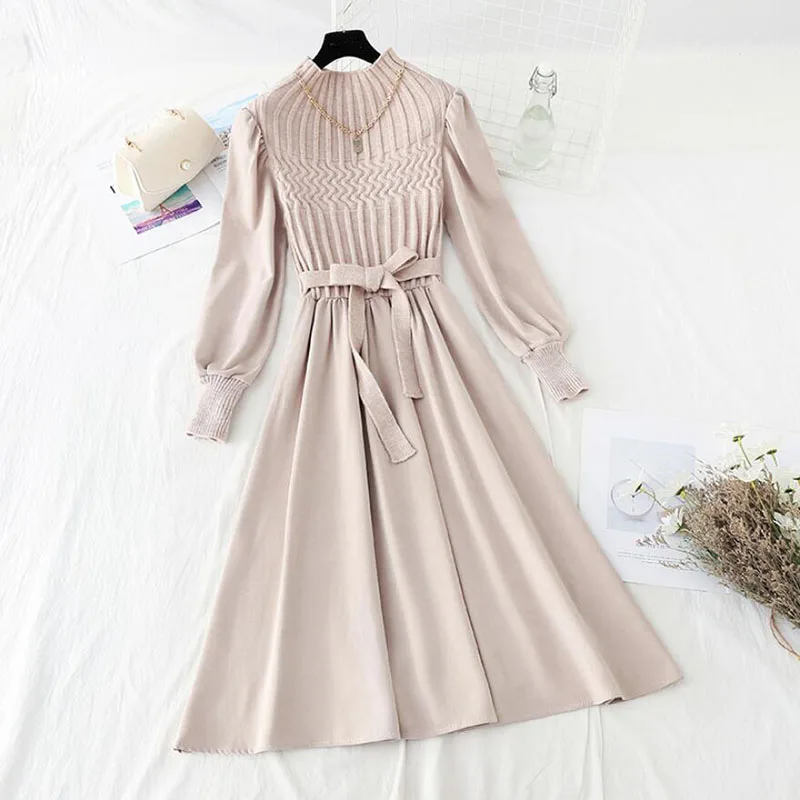 Autumn Winter Women Dress Vintage Corduroy Patchwork Knitted Dress Casual Half high collar Midi Dress Elegant A-line Vestidos
Autumn Winter Women Dress Vintage Corduroy Patchwork Knitted Dress Casual Half high collar Midi Dress Elegant A-line Vestidos