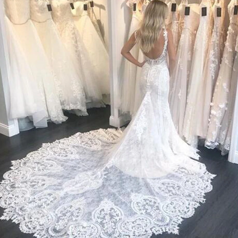 2021 Hot Sale Elegant Mermaid Lace Bridal Wedding Dresses Sleeveless V Neckline Backless Wedding Gowns for Bride Chapel Train
2021 Hot Sale Elegant Mermaid Lace Bridal Wedding Dresses Sleeveless V Neckline Backless Wedding Gowns for Bride Chapel Train