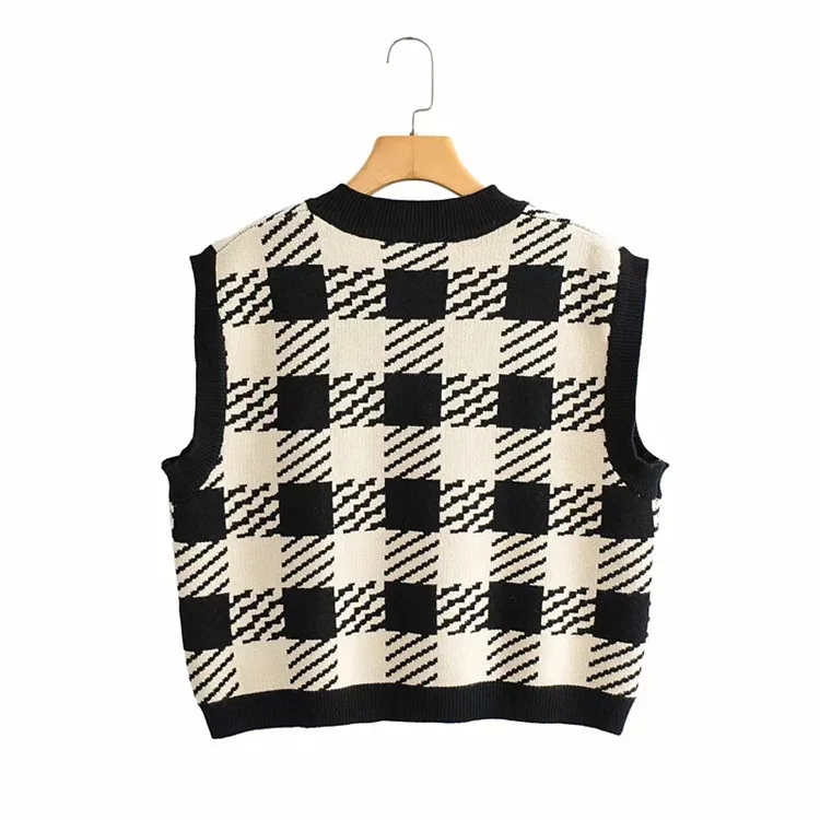 Retro British Style Light Familiar Knitted Vest Color-Contrast Check Design V-neck Sweater Autumn Winter Women's Wear Elegant
Retro British Style Light Familiar Knitted Vest Color-Contrast Check Design V-neck Sweater Autumn Winter Women's Wear Elegant