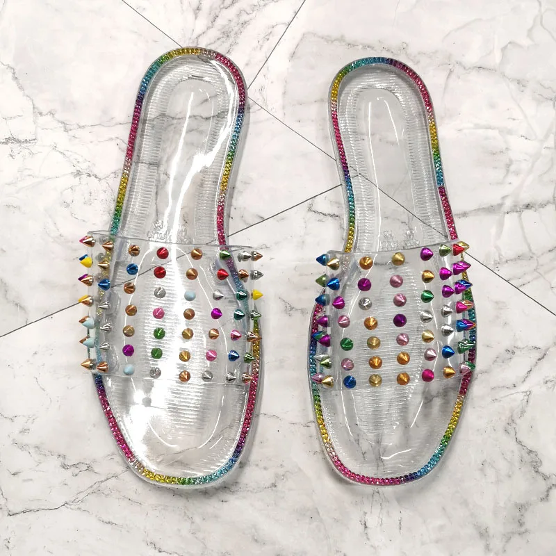 Women's Slippers Fashion Transparent Crystal Color Summers Jelly Shoes Woman Cool Rivet Ladies Outside Wear Slides Wholesale
Women's Slippers Fashion Transparent Crystal Color Summers Jelly Shoes Woman Cool Rivet Ladies Outside Wear Slides Wholesale