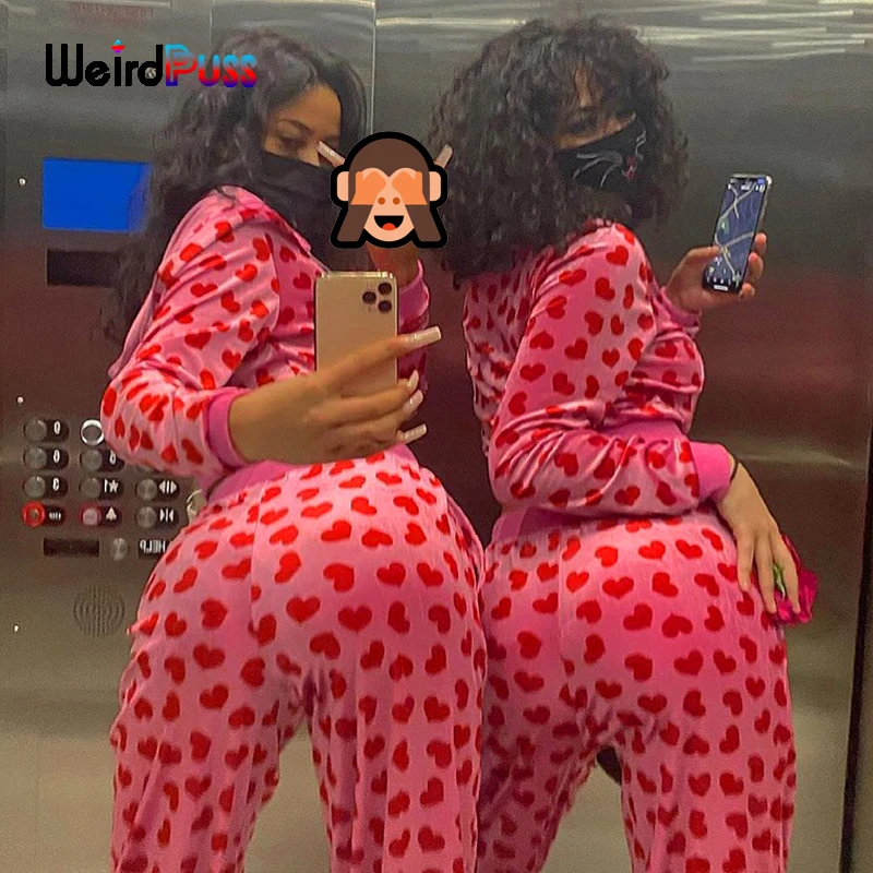 Weird Puss Velvet Heart Tracksuit Women 2 Piece Set Y2K Hoodie Zip Sweatshirt+Straight Pants Casual Matching Streetwear Outfits
Weird Puss Velvet Heart Tracksuit Women 2 Piece Set Y2K Hoodie Zip Sweatshirt+Straight Pants Casual Matching Streetwear Outfits
