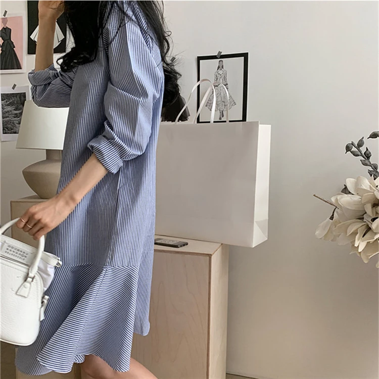 Cotday Turn-down Collar Striped Ruffles Buttons Office Style 2020 New Women Loose Autumn Casual Oversize Long Shirt Dress
Cotday Turn-down Collar Striped Ruffles Buttons Office Style 2020 New Women Loose Autumn Casual Oversize Long Shirt Dress