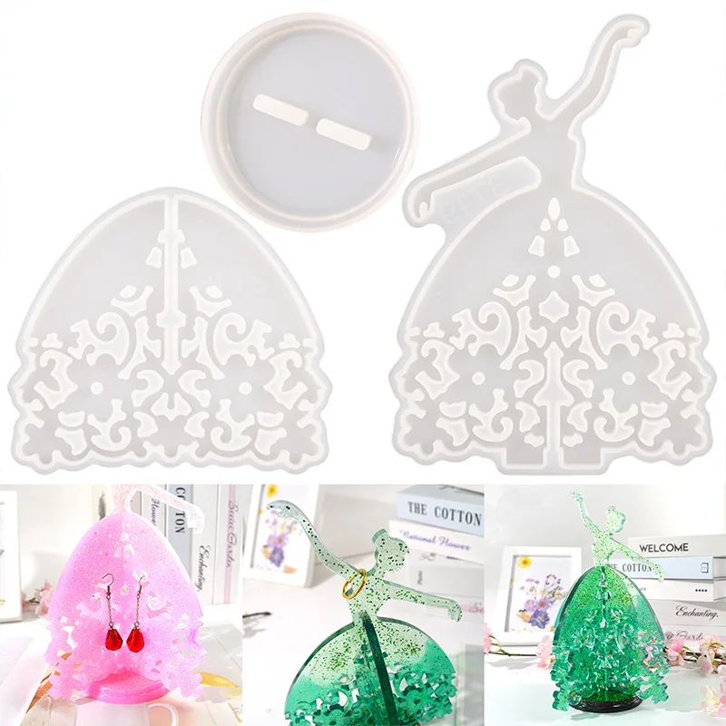 

New Ballet Girl Jewelry Holder Mould DIY Epoxy Mould Dancing Girl Bracket Three-dimensional Swing Table Silicone Mould