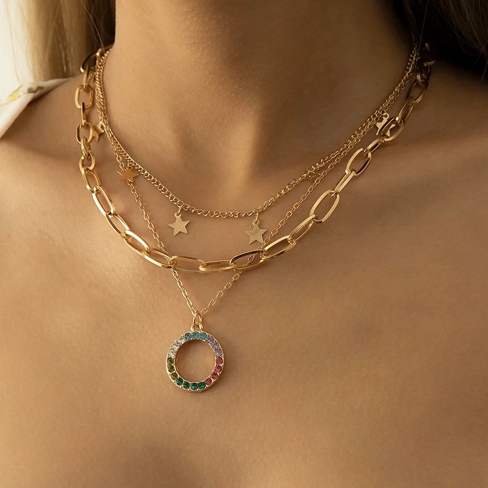 Color Rhinestones Circle Pendant Necklace for Women 2021 Aesthetic Layered Accessories Fashion Jewelry Tassel Stars Neck Chains
Color Rhinestones Circle Pendant Necklace for Women 2021 Aesthetic Layered Accessories Fashion Jewelry Tassel Stars Neck Chains