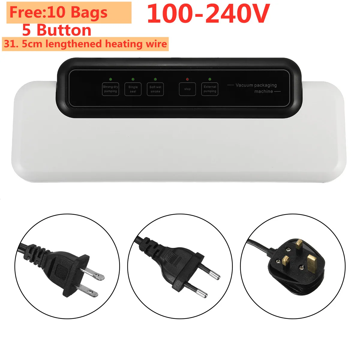 31.5cm length heating wire Vacuum Sealer Packaging Food Sealer 100V-240V Kitchen Automatic Food Vacuum Machine Sealer &10xBags
31.5cm length heating wire Vacuum Sealer Packaging Food Sealer 100V-240V Kitchen Automatic Food Vacuum Machine Sealer &10xBags