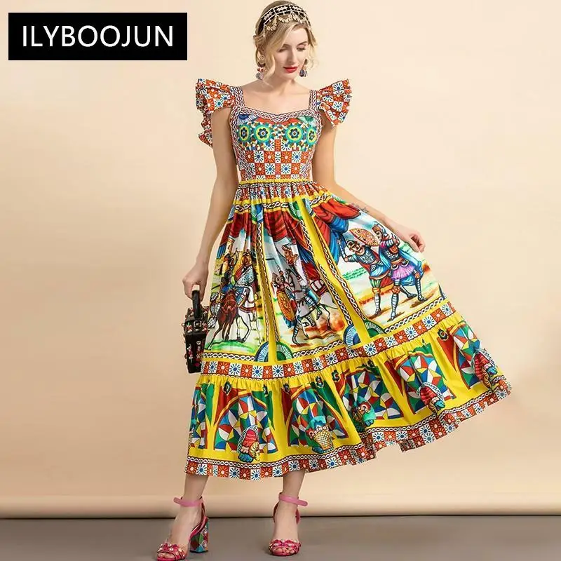 2021 Summer Fashion Runway Cotton Dresses Women Ruffles sleeve Flowers figure Print Vintage Party Long Dress
2021 Summer Fashion Runway Cotton Dresses Women Ruffles sleeve Flowers figure Print Vintage Party Long Dress