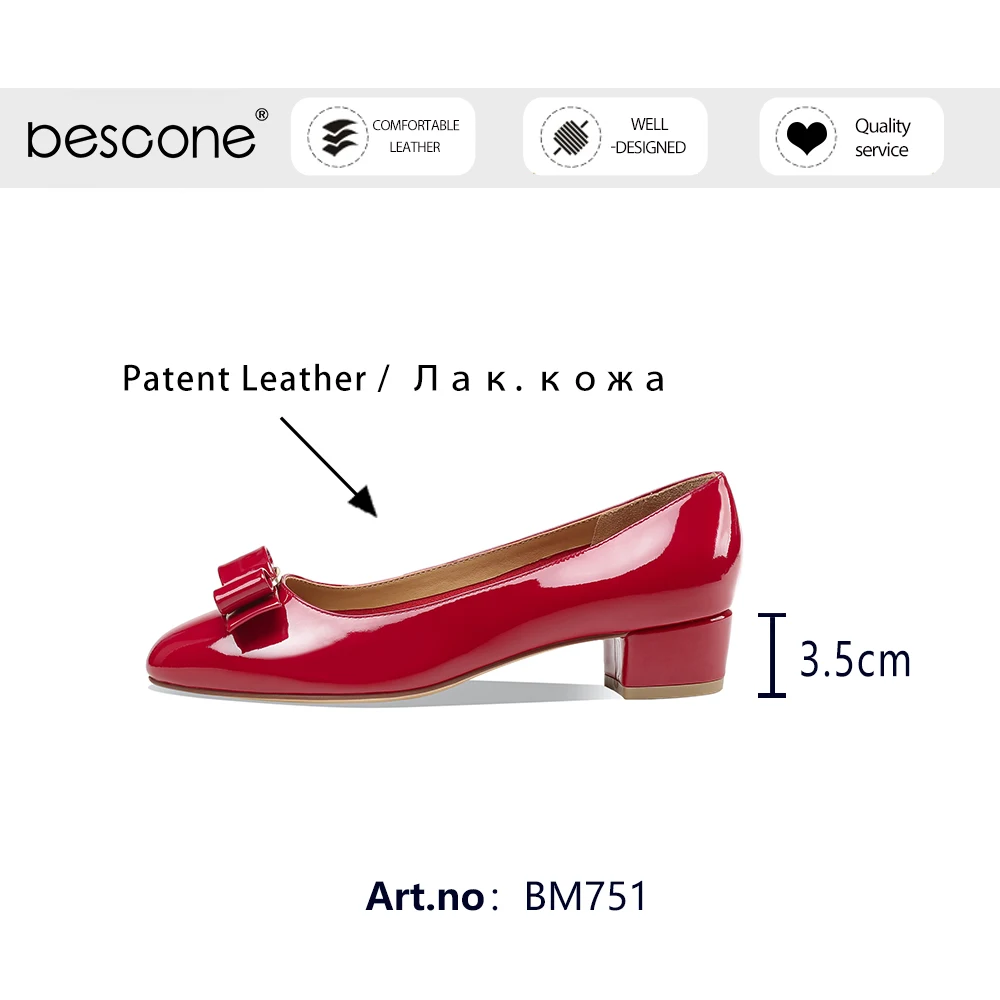 Bescone Pumps Woman Bright Leather Shallow Butterfly-knot Round Toe Med High Square Heel Offcie Lady Shoes BM751
Bescone Pumps Woman Bright Leather Shallow Butterfly-knot Round Toe Med High Square Heel Offcie Lady Shoes BM751