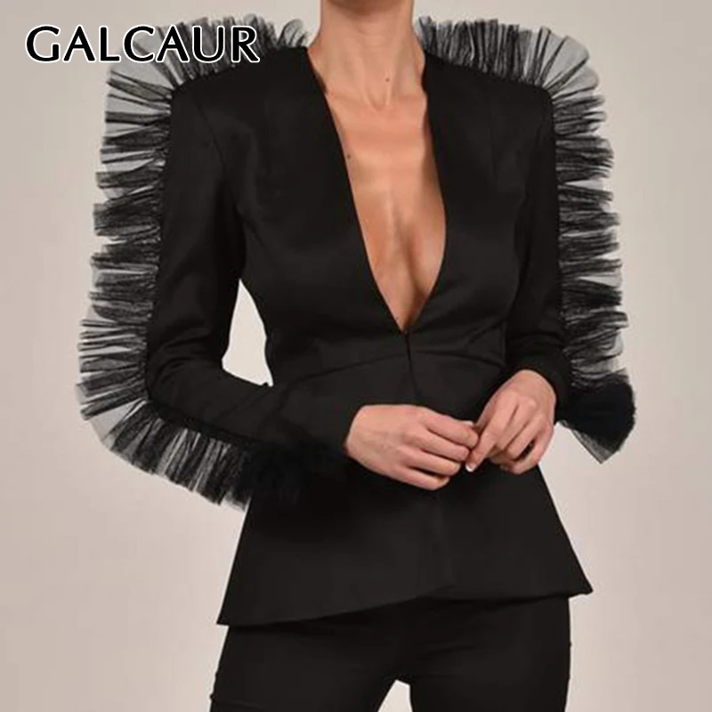 GALCAUR Black Two Piece Set Womens V Neck Long Sleeve Patchwork Mesh Blazers High Waist Short Pants Solid Sets Female Clothing
GALCAUR Black Two Piece Set Womens V Neck Long Sleeve Patchwork Mesh Blazers High Waist Short Pants Solid Sets Female Clothing
