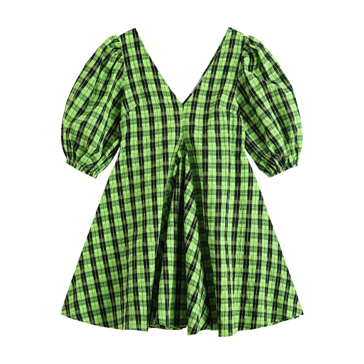 new summer V neck Casual dress puff sleeve cotton quality green lattice girlish style korean office party for women dresses
new summer V neck Casual dress puff sleeve cotton quality green lattice girlish style korean office party for women dresses