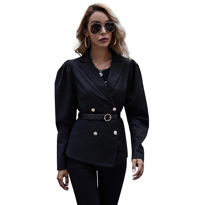 Women's Clothing Black with a Turn-down Collar 2020 Autumn and Winter Double Breasted Blazer Women's Long Sleeve
Women's Clothing Black with a Turn-down Collar 2020 Autumn and Winter Double Breasted Blazer Women's Long Sleeve