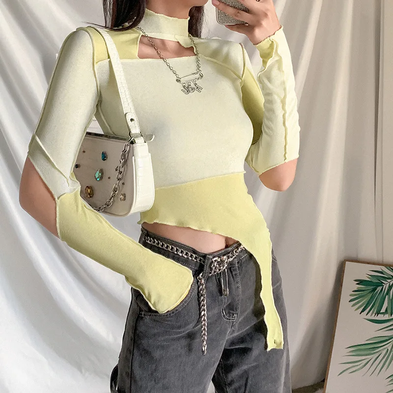 Women Sexy Hollow Out Crop Top Lady Spring Fall Casual Pullover Tops Girls Fashion Turtleneck Patchwork T-Shirts Streetwear
Women Sexy Hollow Out Crop Top Lady Spring Fall Casual Pullover Tops Girls Fashion Turtleneck Patchwork T-Shirts Streetwear