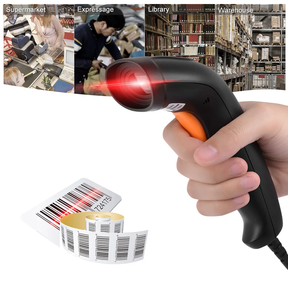 USB Wired Handheld LED Barcode Scanner Bar Code Reader for Supermarket Library Express Company Retail Store Warehouse
USB Wired Handheld LED Barcode Scanner Bar Code Reader for Supermarket Library Express Company Retail Store Warehouse