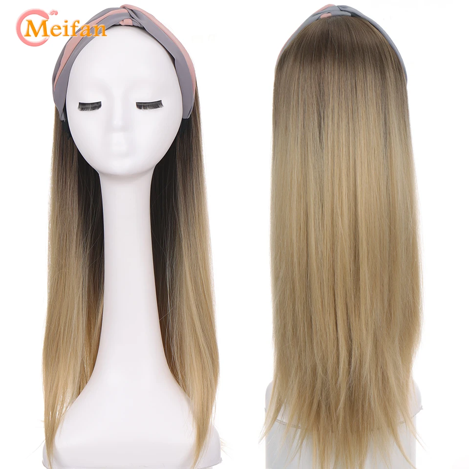 

MEIFAN Long Straight/Curly Lolita U-Part Half Head Wig with Hairband Seamless Invisible Natural Synthetic Clip on Hair Extension
