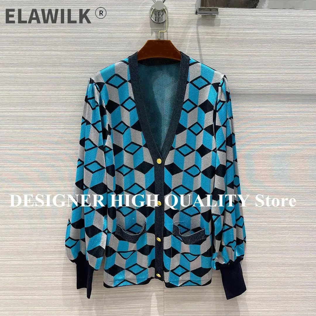 2021 New Spring Knitting Cardigans Women V-neck Long Sleeve Blue Contrast Geometric Argyle Bright Silk Retro Chic Sweater Jacket
2021 New Spring Knitting Cardigans Women V-neck Long Sleeve Blue Contrast Geometric Argyle Bright Silk Retro Chic Sweater Jacket