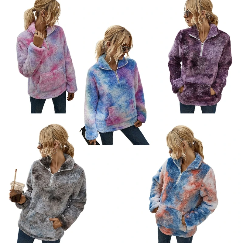 Women Winter Tie-Dye Long Sleeve Sweatshirt Warm Fuzzy Faux Fleece Loose Pullover Tops Lapel Half Zip Up Streetwear
Women Winter Tie-Dye Long Sleeve Sweatshirt Warm Fuzzy Faux Fleece Loose Pullover Tops Lapel Half Zip Up Streetwear