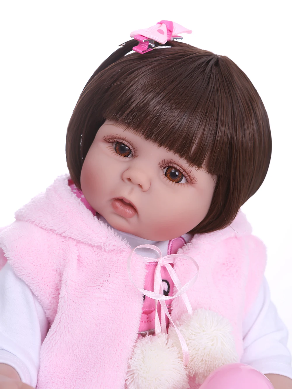 Новая прямая кукла 49 см bebe reborn малышка девочка в розовом кроличьем платье полный