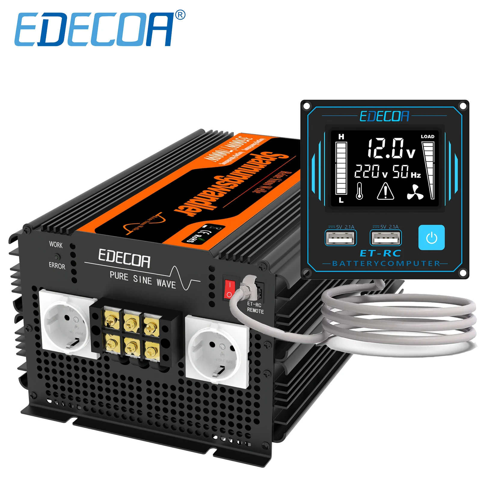 3500W EDECOA 7000W Power Inverter DC 12V AC 220V 230V 240V Off Grid Pure Sine Wave Converter
3500W EDECOA 7000W Power Inverter DC 12V AC 220V 230V 240V Off Grid Pure Sine Wave Converter
