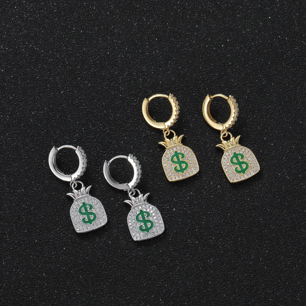 Hip Hop Dollar Purse Bling Bling Brass Earrings Fashion Stud Earrings Rapper Jewelry Gold Silver Color
Hip Hop Dollar Purse Bling Bling Brass Earrings Fashion Stud Earrings Rapper Jewelry Gold Silver Color