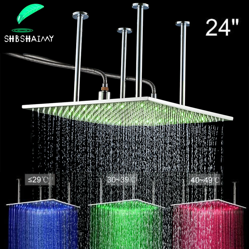 SHBSHAIMY Chrome Shower Head LED Light 24-Inch Large Rainfall Chrome Rainfall Faucet Bathroom Tap Stainless Steel Square Sprayer
SHBSHAIMY Chrome Shower Head LED Light 24-Inch Large Rainfall Chrome Rainfall Faucet Bathroom Tap Stainless Steel Square Sprayer