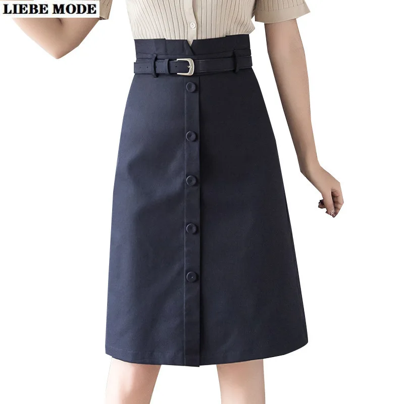 Women Office Work Wear Single Breasted Knee Length Skirts Womens Korean Style High Waist A-line Midi Skirt Straight Mujer Faldas 
Women Office Work Wear Single Breasted Knee Length Skirts Womens Korean Style High Waist A-line Midi Skirt Straight Mujer Faldas