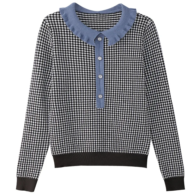 Women's pullover spring and autumn loose sweater contrast color lapel sweater literary pineapple top pullover women 19108
Women's pullover spring and autumn loose sweater contrast color lapel sweater literary pineapple top pullover women 19108