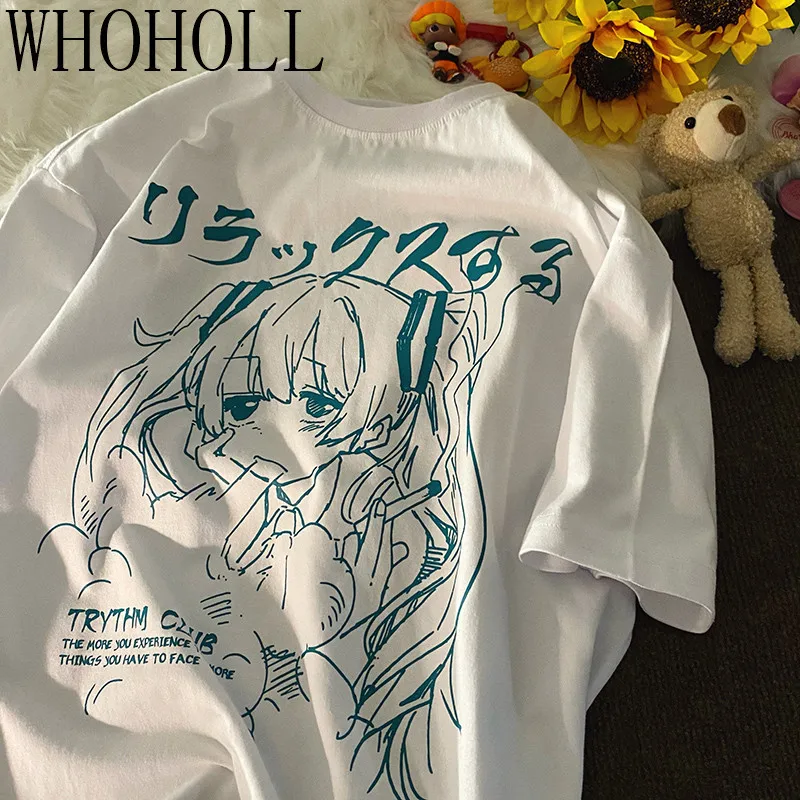 

WHOHOLL Summer Tops ACG Animation JK Girls Comic Print Short Sleeve T-shirt Men And Women Loose Lovers Half Sleeve Tshirts