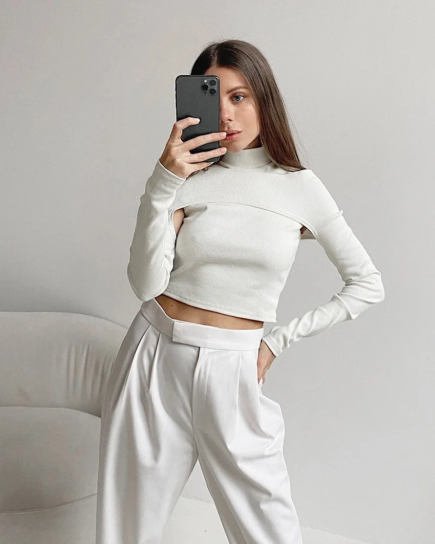 Ribber Knitted Turtleneck Top Women Hollow Out Casual Long Sleeve T Shirt Skinny Autumn Winter Slim Tee Lady Clothing
Ribber Knitted Turtleneck Top Women Hollow Out Casual Long Sleeve T Shirt Skinny Autumn Winter Slim Tee Lady Clothing