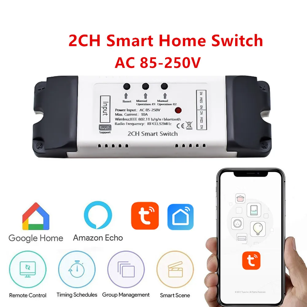 Tuya Smart Switch Wi-Fi DIY Таймер 220 В 1CH / 2CH 4CH RF Голосовое управление Модуль автоматизации