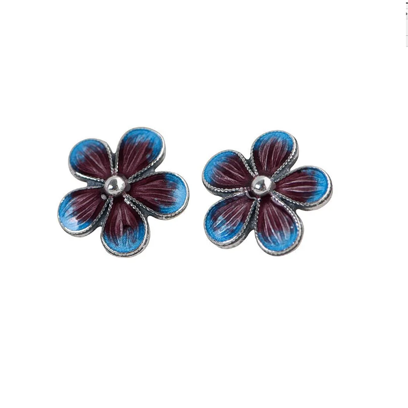 Handmade Real Sterling Thai Silver Earrings Cloisonne Five-leaf Flower Shape Distinctive Design Personality Fashion Jewelry
Handmade Real Sterling Thai Silver Earrings Cloisonne Five-leaf Flower Shape Distinctive Design Personality Fashion Jewelry