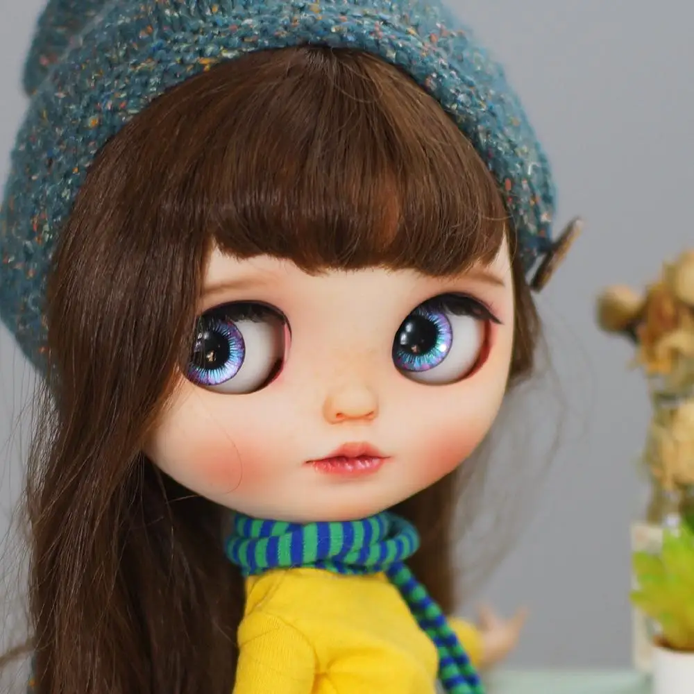 

Шарнирная кукла blyth ICY 19 с макияжем, лицом, белой кожей, губами и большими глазами, кукла для макияжа «сделай сам» с коричневым париком 1