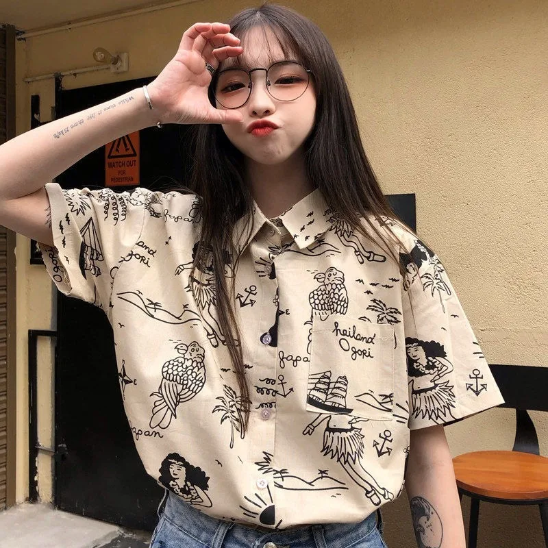 Blouse Women Print Shirt Oversize Harajuku Button Up Shirt Cute Clothes Street Style Short Sleeve Blouses Fashion Summer Shirts
Blouse Women Print Shirt Oversize Harajuku Button Up Shirt Cute Clothes Street Style Short Sleeve Blouses Fashion Summer Shirts