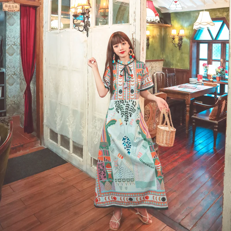 2021 New Summer Hot High Quality Palace Style Printed Girl Summer Short Sleeve Robe Bohemian Retro Totem Elgant Party Long Dress
2021 New Summer Hot High Quality Palace Style Printed Girl Summer Short Sleeve Robe Bohemian Retro Totem Elgant Party Long Dress
