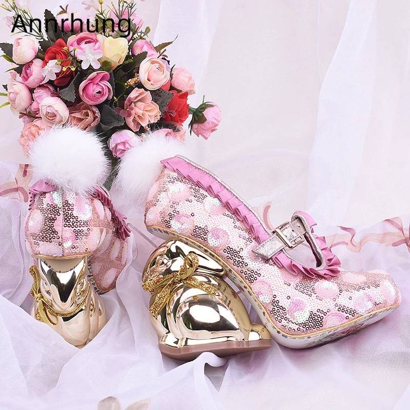 Novelty Rabbit Heel Glitter Sequin Pumps Women Sweet Round Toe High Heels Pompoms Pink Bling Shallow Bridal Shoes For Women
Novelty Rabbit Heel Glitter Sequin Pumps Women Sweet Round Toe High Heels Pompoms Pink Bling Shallow Bridal Shoes For Women