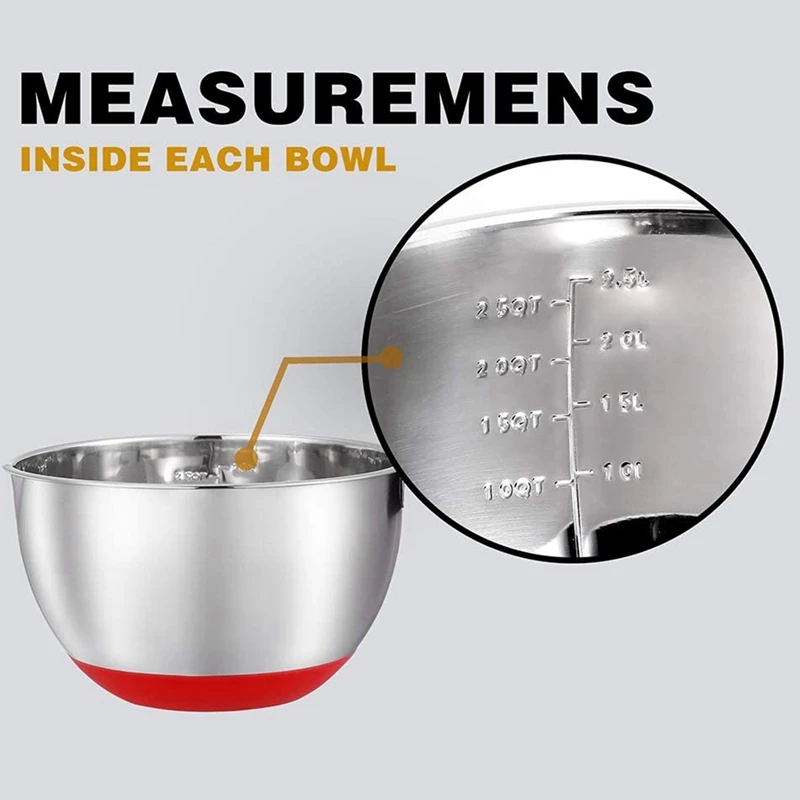 Stainless Steel Mixing Bowls with Airtight Lids,Non-Slip & Stackable Design Serving Bowl
Stainless Steel Mixing Bowls with Airtight Lids,Non-Slip & Stackable Design Serving Bowl