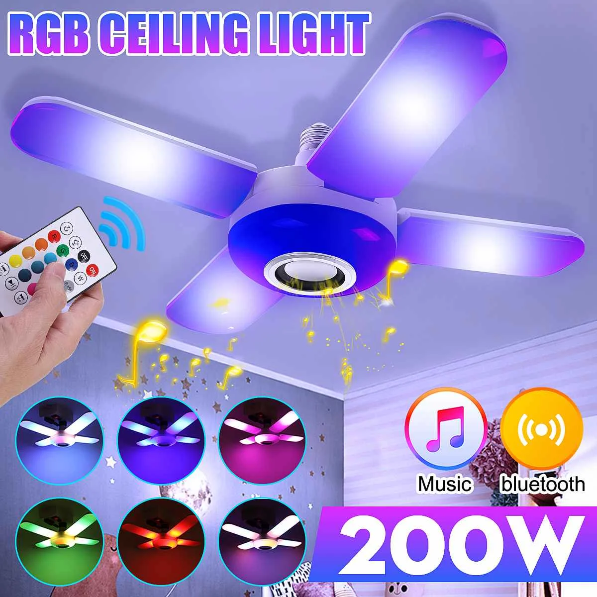 LED Four-leaf Bluetooth Music Lamp Colorful Intelligent Audio Folding Bulb Lamp Remote Control Deformable Ceiling Fixture Lights
LED Four-leaf Bluetooth Music Lamp Colorful Intelligent Audio Folding Bulb Lamp Remote Control Deformable Ceiling Fixture Lights