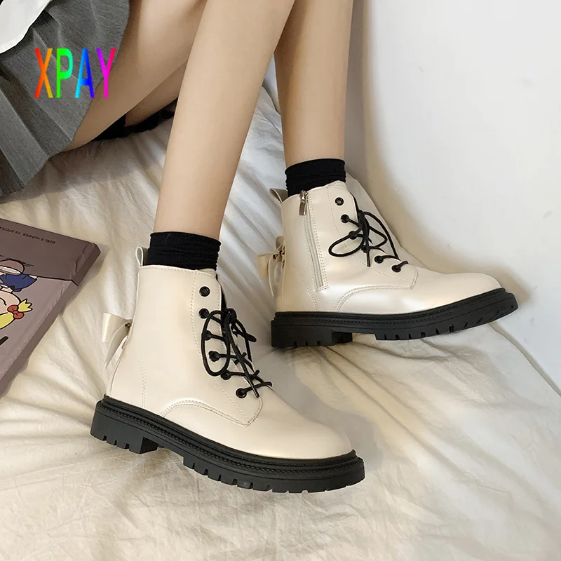 XPAY Women's Winter Martin Boots Ankle Boots Bowknot Round Toe Lace-up Short Boots Fashion PU Leather Thick Sole Botas De Mujer
XPAY Women's Winter Martin Boots Ankle Boots Bowknot Round Toe Lace-up Short Boots Fashion PU Leather Thick Sole Botas De Mujer