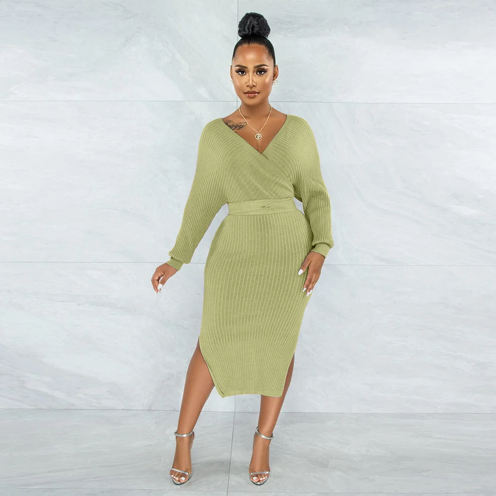 Early Autumn Ribbed Knit Sweater Tight Dress Women Deep V Neck Long Sleeve Bodycon Dresses Elegant Backless Side Split Robe
Early Autumn Ribbed Knit Sweater Tight Dress Women Deep V Neck Long Sleeve Bodycon Dresses Elegant Backless Side Split Robe
