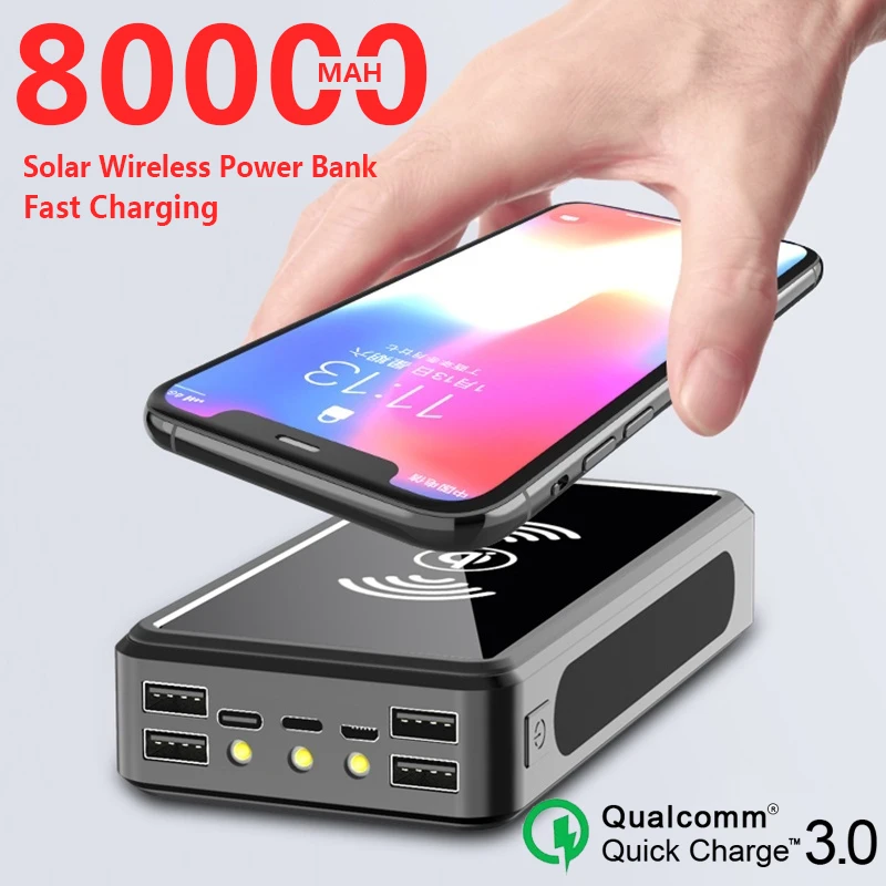 80000mAh Solar Power Bank Wireless Fast Charger with 4USB Large Capacity Mobile Phone External Battery Poverbank for iphone
80000mAh Solar Power Bank Wireless Fast Charger with 4USB Large Capacity Mobile Phone External Battery Poverbank for iphone