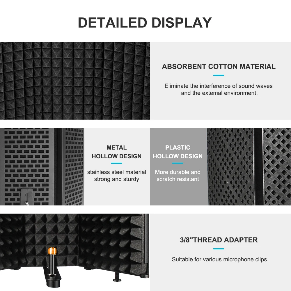 Звукоизоляционный щит для микрофона 3 панели с подставкой звукоизоляционная