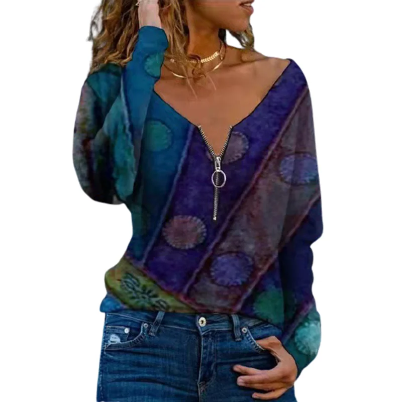 Geometric Print Long Sleeve Vintage Boho Tshirts Women Long Sleeve Color Block Sexy Zipper V-Neck Top Female Autumn Clothing
Geometric Print Long Sleeve Vintage Boho Tshirts Women Long Sleeve Color Block Sexy Zipper V-Neck Top Female Autumn Clothing