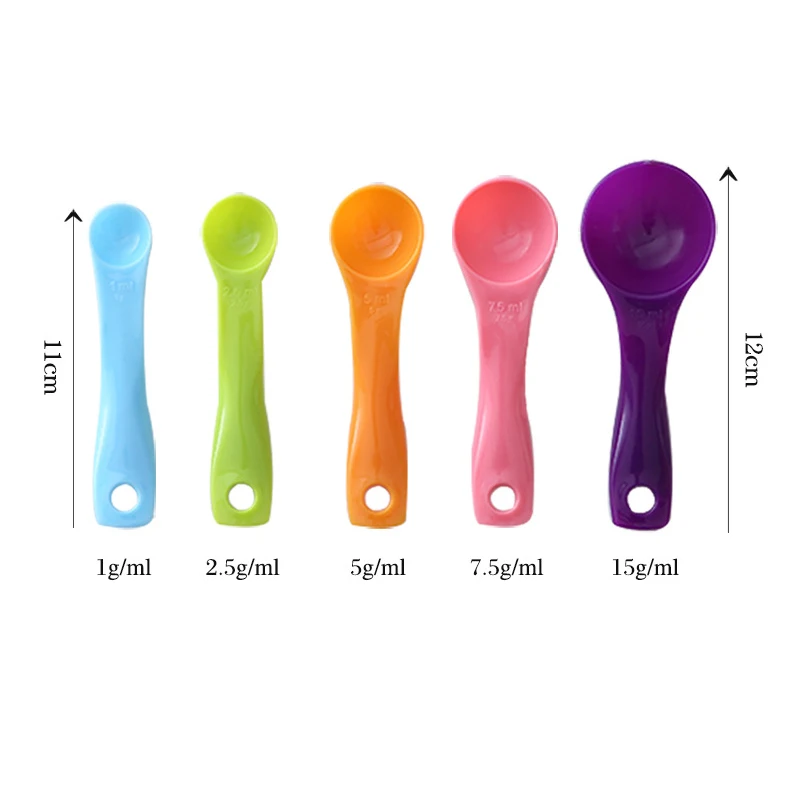 5pcs/set Measuring Spoons Colorful Plastic Measure Spoon Teaspoon Sugar Cake Baking Spoon With Scale Tools 1 2.5 5 7.5 15 ml
5pcs/set Measuring Spoons Colorful Plastic Measure Spoon Teaspoon Sugar Cake Baking Spoon With Scale Tools 1 2.5 5 7.5 15 ml