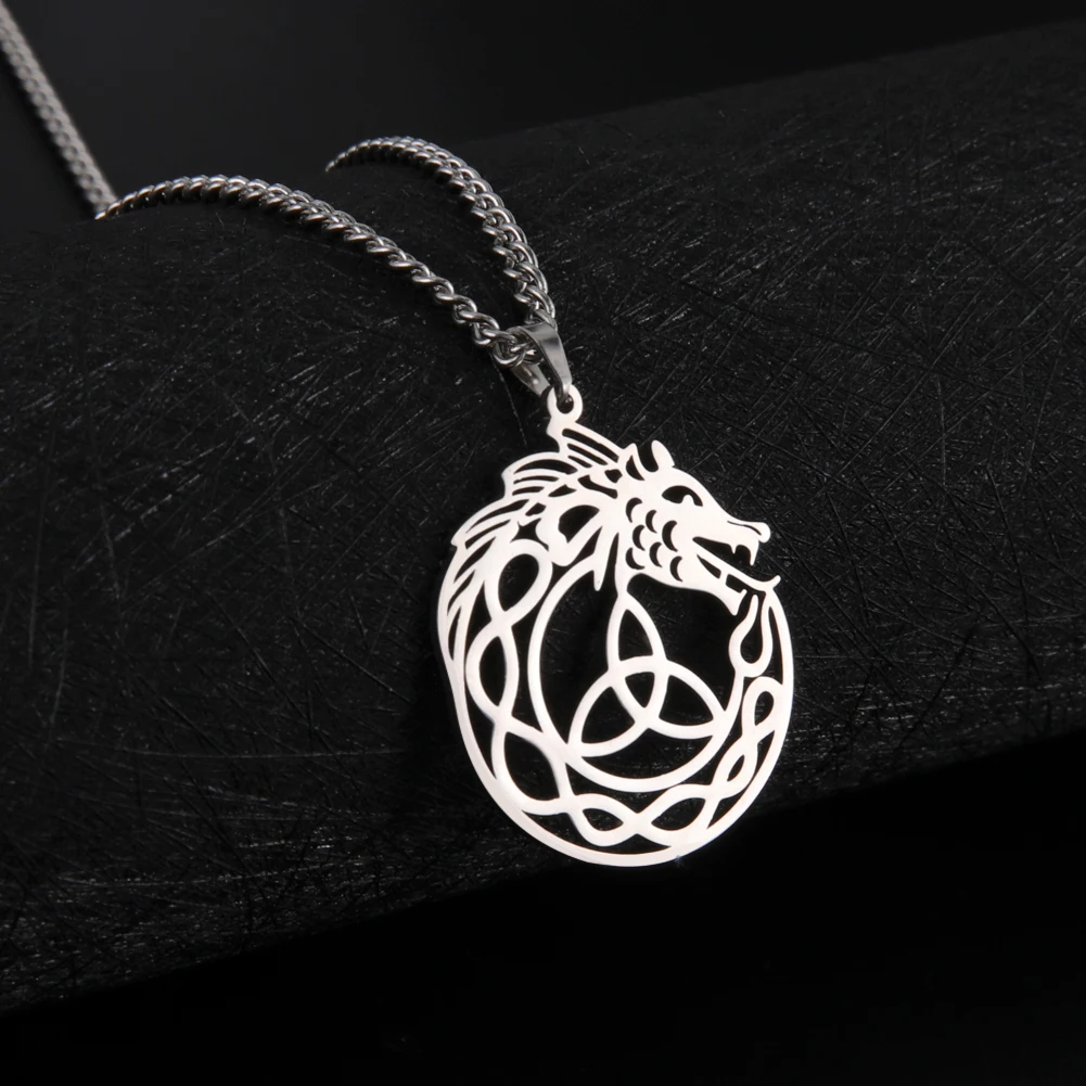 LIKGREAT Vintage Viking Celtics Knot Hollow Ouroboros Serpent Dragon Necklace for Women Men Stainless Steel Round Pendant
LIKGREAT Vintage Viking Celtics Knot Hollow Ouroboros Serpent Dragon Necklace for Women Men Stainless Steel Round Pendant